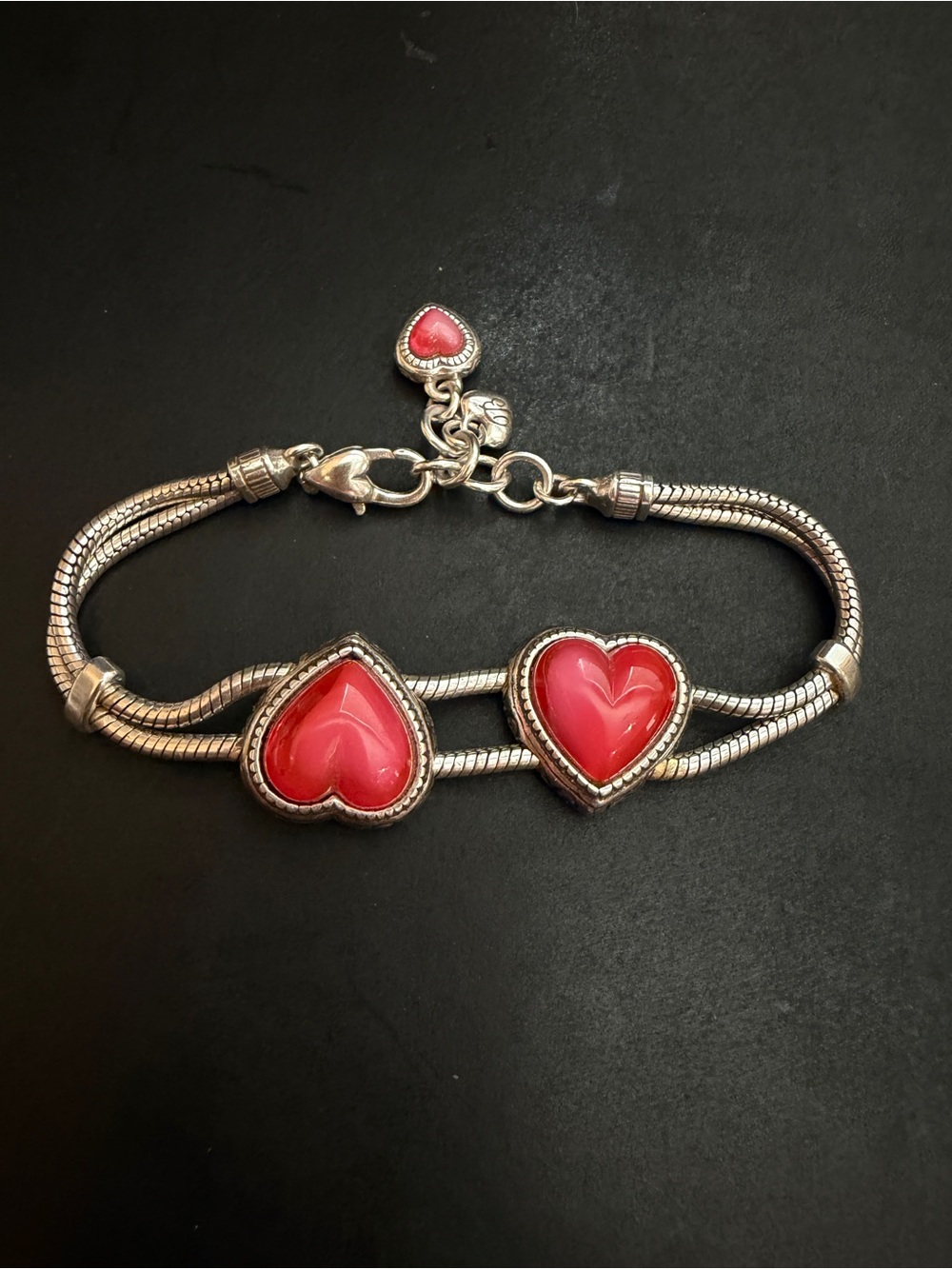 Brighton Double Red Heart Bracelet Retired Adjustable 7”-8” EUC